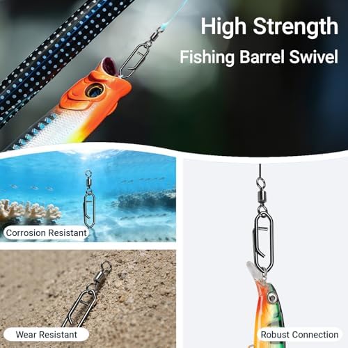 AMYSPORTS High Strength Saltwater Barrel Swivels Fishing Tackle Stainless Steel Line Connector Fishing Snaps Swivel Change Quick Fishing Clips Snap Black Nickel - Image 2