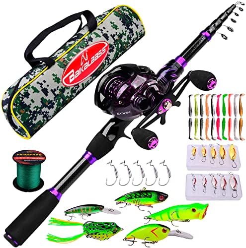 Fishing Rod and Reel Combo - 6.9ft Telescopic Spincast Rod with Left Handed Baitcasting Reel Combos - Sea Saltwater Freshwater Ice Bass Fishing Tackle Set - Fishing Rods Kit by BAIKALBASS