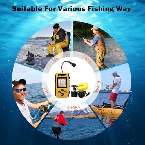 Portable Fish Finder, Handheld Fish Depth Finder Contour Readout Fishfinder Ice Kayak Shore Boat Fishing Fish Detector Device with Sonar Sensor Transducer and LCD Display Gear Fish Depth Finder - Image 5