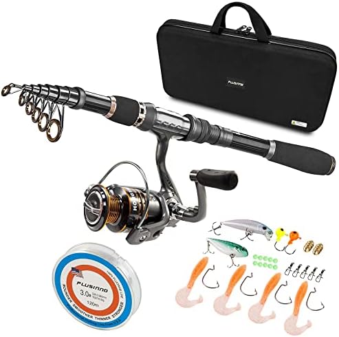 PLUSINNO Collapsible Telescopic Fishing Rod Pole and Reel Combo Starter Kit by PLUSINNO