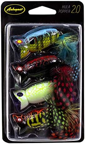 Arbogast Hula Popper 2.0 Topwater Fishing Lure with Feathered Treble Hook and Crackle Pattern Body by Arbogast