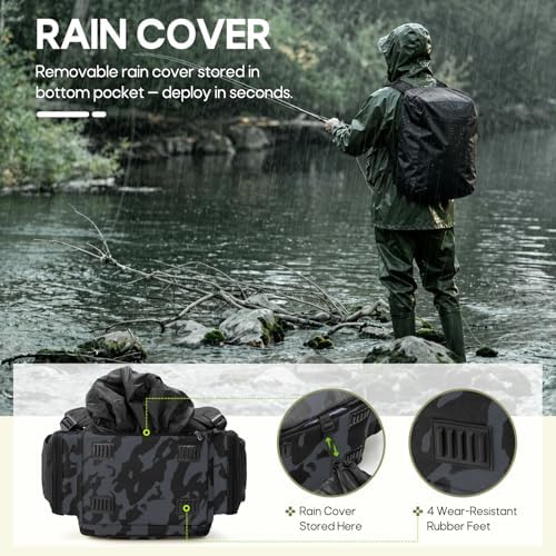 RAINSMORE Fishing Backpack, 45L Large Water-resistant Fishing Tackle Bag - Image 4