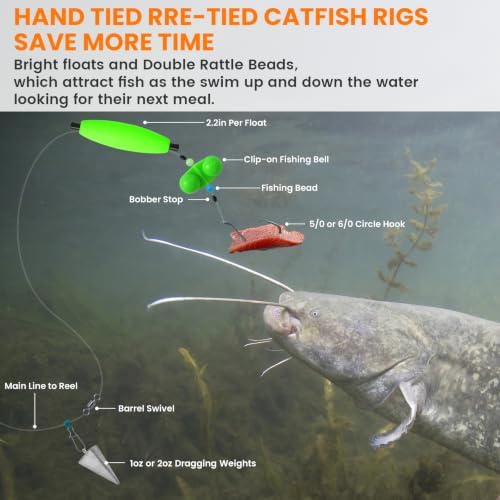 Catfish Rigs Catfish Float Rigs Catfishing Tackle Santee Rig 5/0 6/0 Circle Hooks for Peg Floats Catfish - Image 3