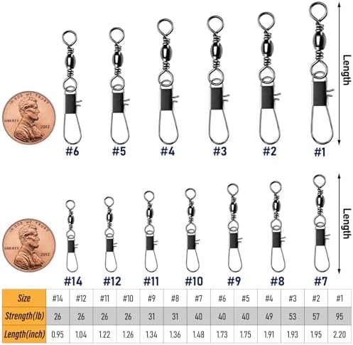 Alwonder 100-Pack Fishing Snap Swivels, Barrel Swivels Fishing Tackle with Snaps Freshwater, Stainless Steel Safty Interlock Snap Swivel Black Nickel Coated Lure Hook Connector Quick Change Clips - Image 2