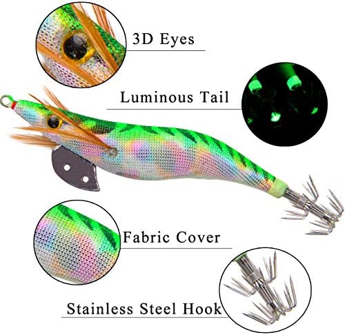 Squid Jigs Saltwater Shrimp Fishing Lures 10pcs Glow Squid Jig Baits Artificial Luminous Fishing Lures Kit for Octopus Cuttlefish - Image 2