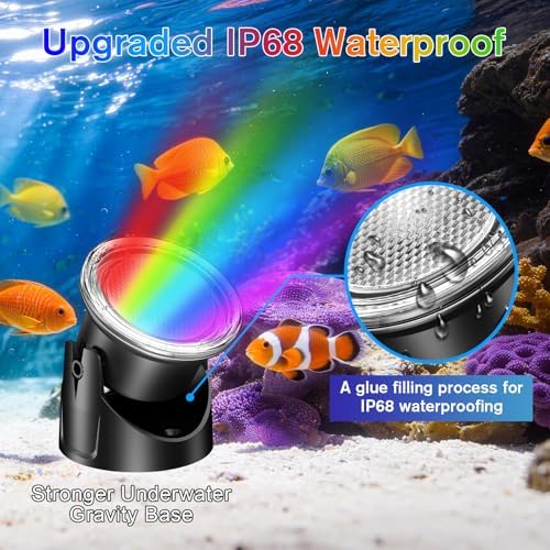 POPOSOAP RGB Underwater Pond Lights, IP68 Waterproof LED Pond Lights with Remote, Timer & Memory Function Fountain Lights for Pond Fountain Waterfall Aquarium Swimming Pool Outdoor Decoration 4-Head - Image 5