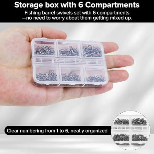 DONQL 200pcs Fishing Swivel Barrel Swivels Set 61.7lbs to 6.6lbs Freshwater - Image 2