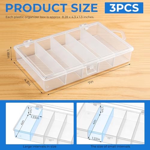 3 Pack 5-Grid Clear Plastic Fishing Tackle Accessory Box Fishing Tackle Storage Fishing Lure Bait Hooks Storage Box, 7x4.3x1.2inch - Image 2