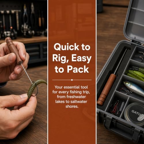 Bait Rigging Needle for Fishing Stainless Steel Worm Threader Needle with Wood Handle, Portable Carp Rigging Tool for Freshwater Saltwater - Image 3