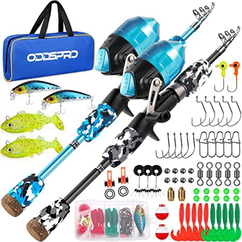 ODDSPRO Kids Fishing Pole Pink, Portable Telescopic Fishing Rod and Reel Combo Kit - with Spincast Fishing Reel Tackle Box for Girls, Youth by ODDSPRO