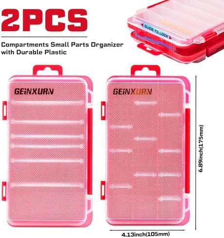 Geinxurn Small Flat Storage Parts Organizer, 2Pcs Red Portable Transparent Plastic Small Parts Tool Box with Removable Dividers, Screwdriver Bit Cases Storage(2 Pieces) - Image 2