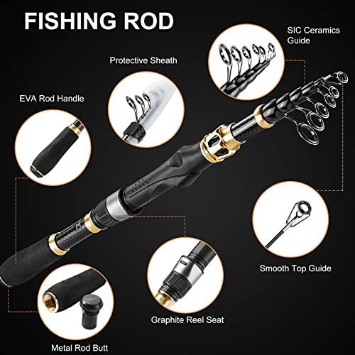 PLUSINNO Fishing Rod and Reel Combo, Telescopic Fishing Pole Kit with Spinning Reel, Tackle Box, Fishing Lures and Travel Carrying Bag, Fishing Gear Gifts for Men - Image 3