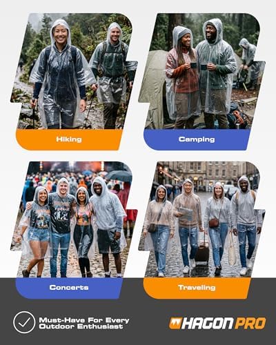 Hagon PRO Disposable Rain Ponchos for Adults, Hooded Poncho, Family 5 Pack - Image 5
