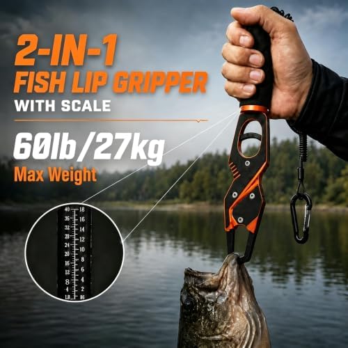 2-in-1 Fish Lip Gripper with Scale, 60LB Fish Scale, 360° Rotating Handle - Image 2