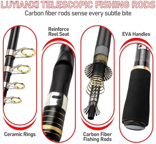 Fishing Pole and Reel Combo - 2PCS Carbon Fiber Telescopic Rods Spinning Reels Saltwater/Freshwater Kit with Lures, Line and Carrier Bag, Travel Fishing Gear for Adults - Image 3