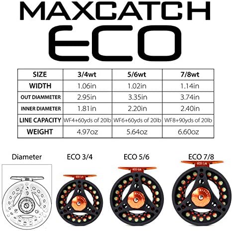 M MAXIMUMCATCH Maxcatch ECO Large Arbor Fly Fishing Reel (3/4wt 5/6wt 7/8wt) and Pre-Loaded Fly Reel with Line Combo - Image 5
