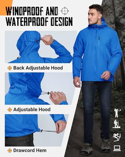 33,000ft Men's Packable Rain Jacket Waterproof Raincoat with Hood - Image 5