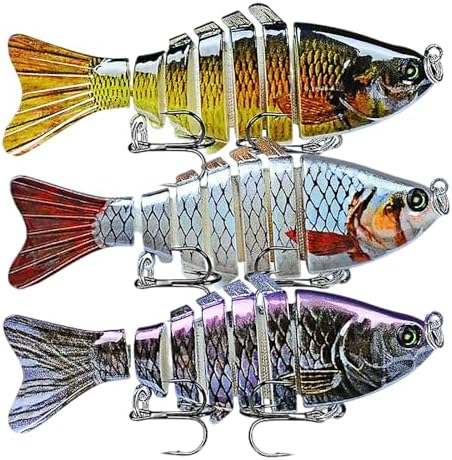 Keenjorika Easy Catch Fishing Lures, 3 Pack Multi-Jointed Swimbaits, Slow-Sinking Bass Fishing Lures, Wiggling, Vibrating & Rattling for More Bites, Hard Baits with Treble Hooks for Bass, Trout, Pike by Keenjorika
