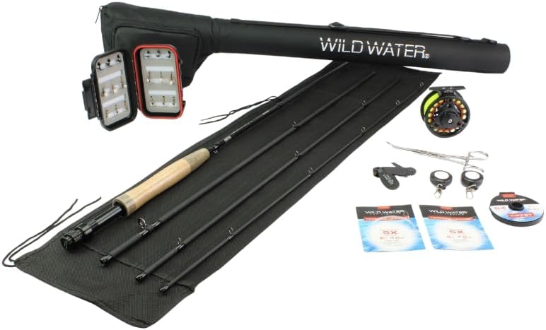 Wild Water Fly Fishing 9 Foot, 4-Piece, 3/4 Weight Fly Rod Deluxe Complete Fly Fishing Rod and Reel Combo Starter Package by WildWater