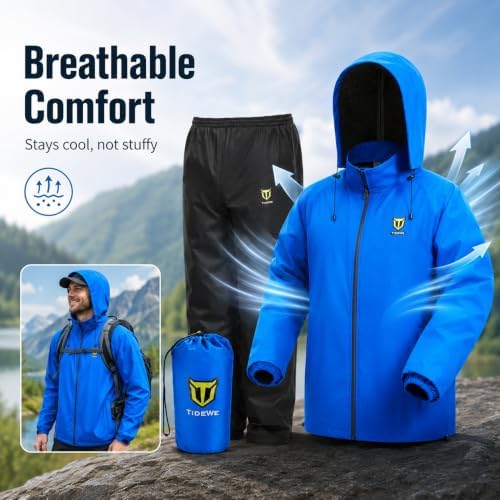 TIDEWE Rain Suit for Men, Waterproof Lightweight 2-Piece Rain Gear - Image 3