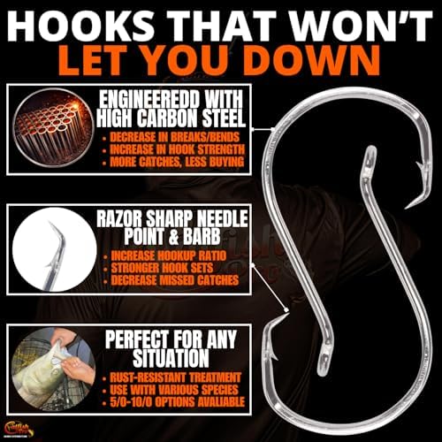Catfish Pro Tournament Series Circle Hooks – Catfish Fishing Hooks, High Carbon Steel, Double Offset Circle Hooks for Catfish, 5/0–10/0 Sizes, Razor Sharp, Freshwater & Saltwater (16–24 Pack) - Image 5