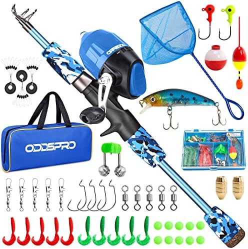 ODDSPRO Kids Fishing Pole Pink, Portable Telescopic Fishing Rod and Reel Combo Kit - with Spincast Fishing Reel Tackle Box for Girls, Youth by ODDSPRO
