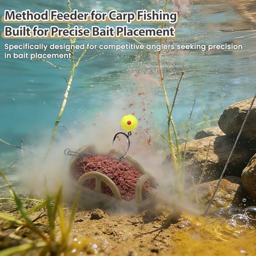 YOTO Carp Fishing Method Feeders Set - 3 Pcs Inline Baiting Tool & Groundbait Sinker Cages with Easy-Press Compactor | Professional Carp Fishing Equipment for Coarse Fishing & Efficient Baiting - Image 3