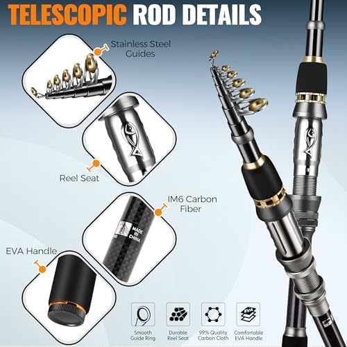 PLUSINNO Fishing Rod and Reel Combo Pole Gear Kit Telescopic Beginner - Image 3