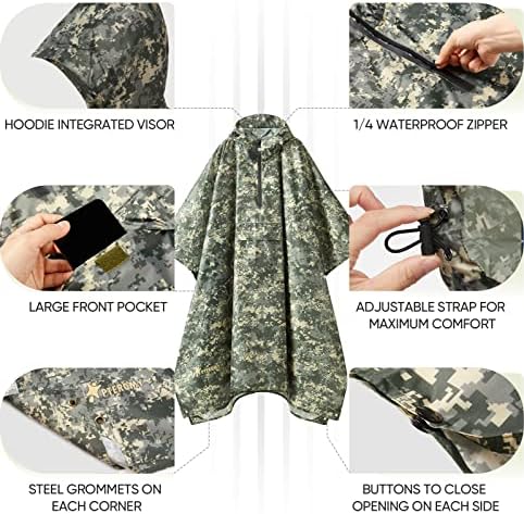 PTEROMY Hooded Rain Poncho for Adults, Reusable Waterproof Raincoat - Image 2