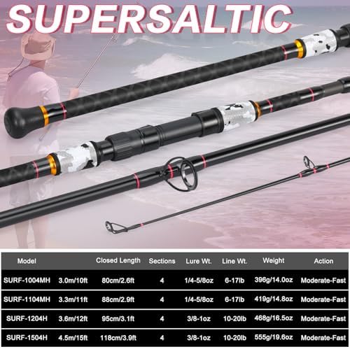 Sougayilang Surf Fishing Rod Portable Travel MH/H Surf Spinning Rod 4 Piece Carbon Fiber Saltwater Fishing Rod 10'/11'/12'/15' - Image 5