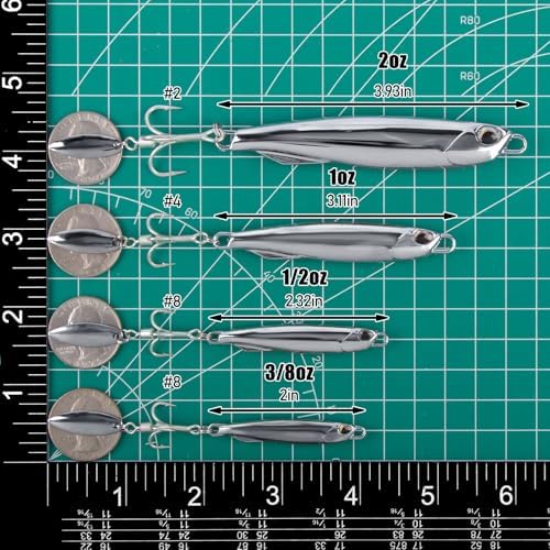 Dr.Fish 3 Pack Jigging Spoons Metal Casting Jigs Bladed Treble Hooks Saltwater Casting Spoons Surf Fishing Trolling Lures Vertical Diamond Jigs Mackerel Striper Bluefish Lures - Image 2