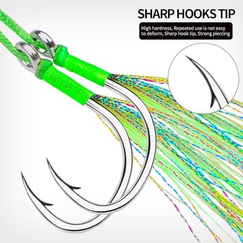 Double Fishing Assist Jig Hooks 6Pcs Saltwater Dancing Stinger Jigging Hooks Double Assist Replacement Fishing Hooks for Slow Pitch Jigs Vertical Jigging Lures - Image 7