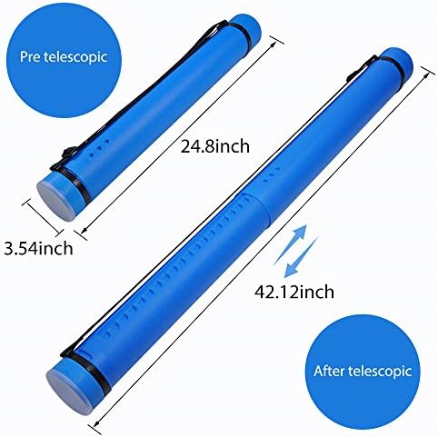 DEWEL Document Tube,Plastic Expanding Poster/Art/Document Storage Tube 24.5 to 40 inches Adjustable with Carrying Strap Waterproof and Light-Resistance Telescoping Carrying Case (Blue-Large Size) - Image 2