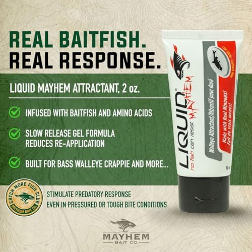 Liquid Mayhem Walleye Fish Attractant Gel 60 ml / 2 oz · 60 Uses – Real Anchovy Bait & Aminos | UV-Enhanced Long-Lasting Gel – All Lure Types - Image 4