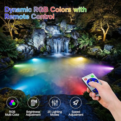 POPOSOAP RGB Underwater Pond Lights, IP68 Waterproof LED Pond Lights with Remote, Timer & Memory Function Fountain Lights for Pond Fountain Waterfall Aquarium Swimming Pool Outdoor Decoration 4-Head - Image 3