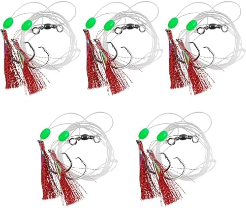 Fishing Bait Rigs Saltwater, 5/15packs Flounder Hi-Lo Rigs with Flash Teasers, 2 Hook Bottom Fishing Rigs Double Drop Surf Fishing Leaders for Flounder Sea Bass Halibut Black Fish Fishing by AGOOL
