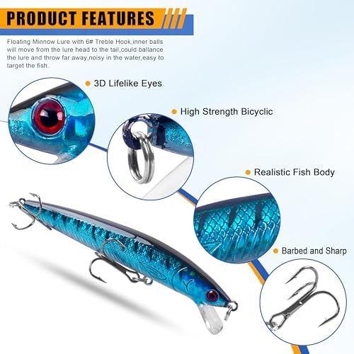 Fishing Lures Kit Crankbait Minnow Hard Bait Set Deep Diving Jerkbait Swimbait Popper Pencil Walleye Lures Artificial Fishing Bait for Bass Trout Redfish Saltwater Freshwater Fishing Lure - Image 2