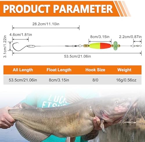 Santee Rig Catfish Float Cooper Rig for Bank Fishing Catfishing Tackle Peg Floats with Rattler Circle Hooks 8/0 - Image 3