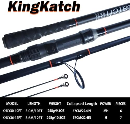 Surf Fishing Rod 9'/10'/11'/12', Carbon Fiber Graphite Spinning Rod 3-Piece Travel Rod with 2 Tips, Includes Pompano Rig & High-Strength Wire Leaders for Saltwater Beach Surf Casting - Image 4