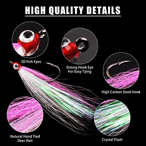 Clouser Minnow Fly Fishing Flies Streamer Fly Fishing Lures Bucktail Teasers Fly Steamer Hook Lures for Bass Trout Salmon Striper Flounder Steelhead Saltwater Freshwater - Image 2