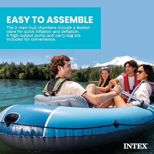 INTEX Excursion 4-Person Inflatable Fishing Boat River Raft Set with Oars - Image 6