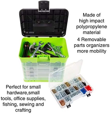 Portable Tool Box - Small Parts Organizer with Drawers and Customizable Compartments for Hardware, Fishing Tackle, Beads or Crafts by Stalwart (Green) - Image 3