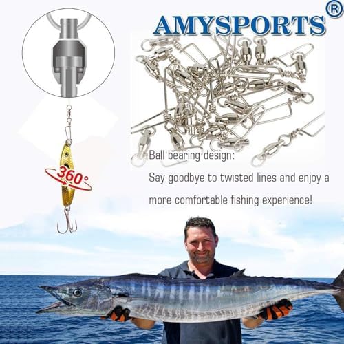 AMYSPORTS High Strength Fishing Snap Swivels - Stainless Steel Ball Bearing Swivels - Saltwater & Freshwater Fishing - Image 5