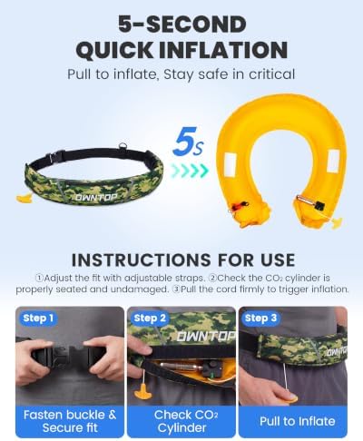Owntop Manual Inflatable Belt Pack, Adults Swim Jacket with Blowpipe & Whistle, 24g CO2 Cylinder Included, Low Profile for Kayaking, Fishing, Paddle Sports - Image 3