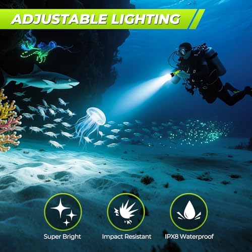 Diving Flashlight Underwater LED Light, 1500 Lumen & 3 Modes IPX8 Waterproof Flashlight, Rechargeable Torch Scuba Dive Light Water Lights for Night Diving Snorkeling Outdoor Sports(Black) - Image 6