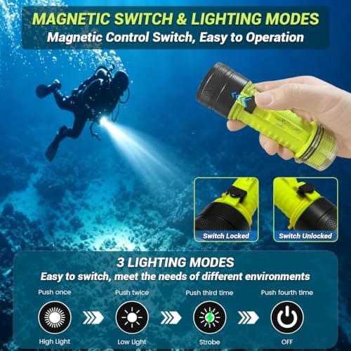 Scuba Dive Light Rechargeable, Bright Diving Flashlight Magnetic Switch - Image 2