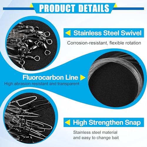 Fluorocarbon Fishing Leader, 12/24pcs Fluorocarbon Leader Line with Swivels Snap Invisible Fishing Wire Leader Connect Tackle Lures Bait Hooks for Saltwater Freshwater - Image 3