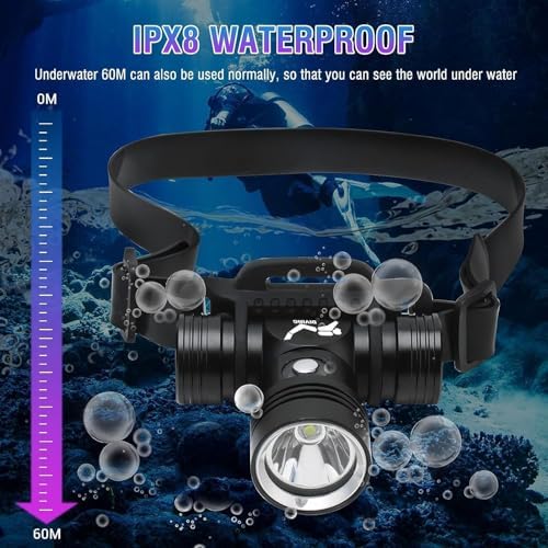 Rechargeable Diving Headlamp High Lumens Scuba Diving Headlight Super Bright IPX8 Waterproof Dive Swimming Submarine Headlamps,3 Modes Underwater Safety Light with Power Indicator for Snorkeling - Image 5