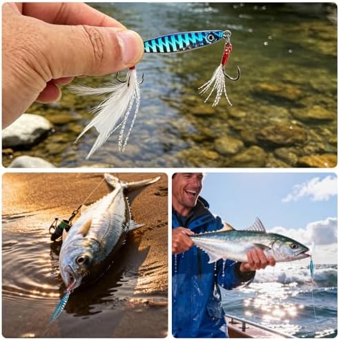 Jigs Fishing Lures Lead Spoons: Saltwater Fishing Micro Jigging Bait with Ultra-Sharp Hooks for Bass Tuna Salmon Grouper - Image 6