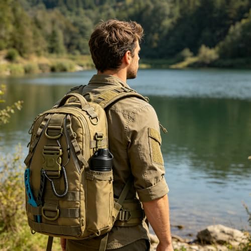 Fishing Hiking Rucksack with Rod & Gear Holder – Compact Tackle Bag (Khaki) - Image 3